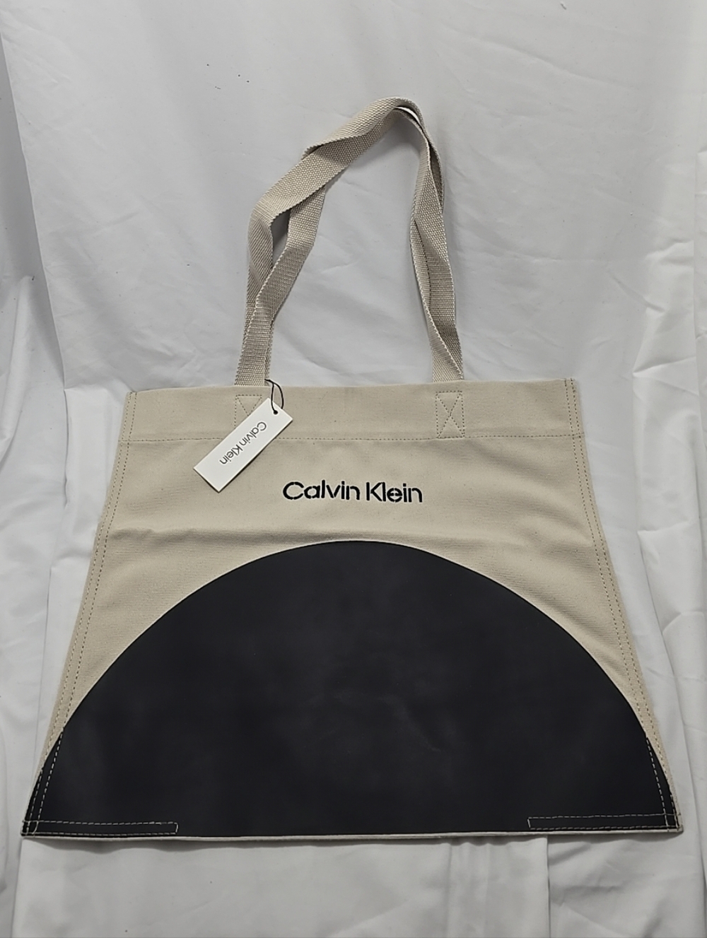 NWT Calvin Klein Shopping Beige Black Logo Tote Bag